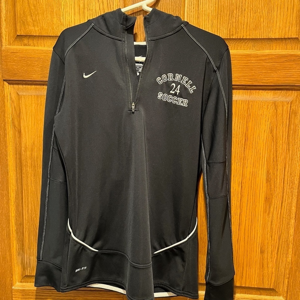 Nike Dri-Fit Black and White Cornell Soccer Quarter Zip-Up Hoodie - Size Small